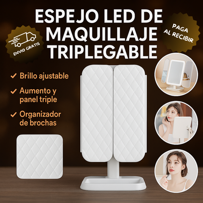 Espejo Luz Led Triplegable de Maquillaje - ¡El accesorio que tu hija siempre quiso!