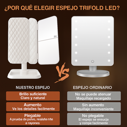 Espejo Luz Led Triplegable de Maquillaje - ¡El accesorio que tu hija siempre quiso!